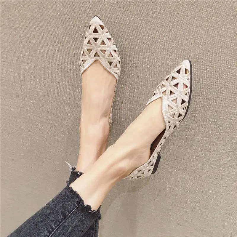 Shoes for Women 2024 Pointed Toe Ladies Summer Footwear Flat Flats Yellow Clear Transparent Elegant Dress High Quality Lastest E