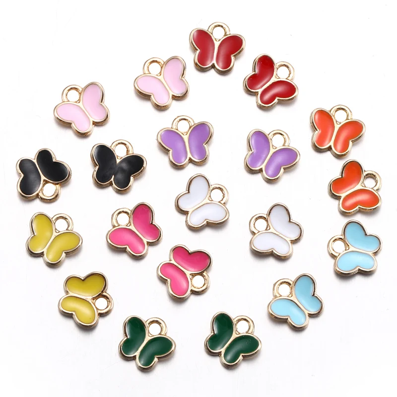 10 colors 30pcs 8X8mm Enamel Animal Butterfly Charms DIY Metal Pendant Necklace Charms for Jewelry Making Supplies W275