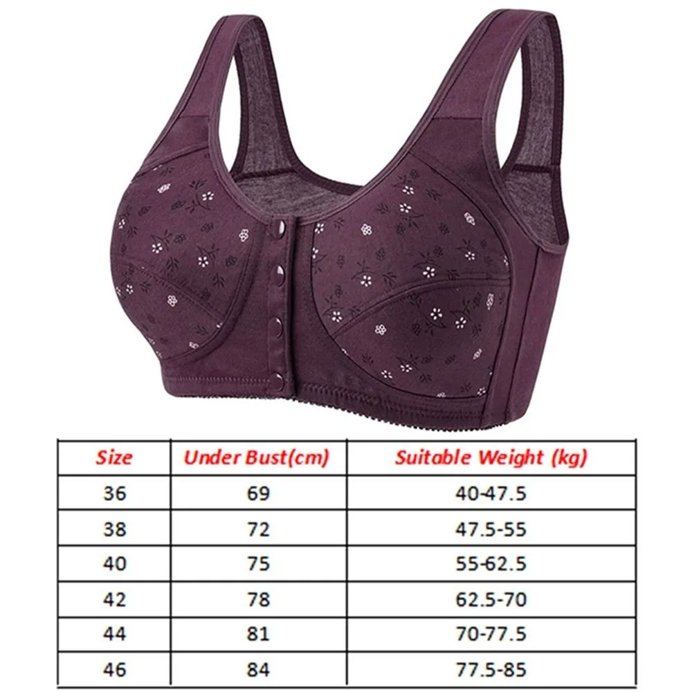 Daisy Bras for Older Women, Daisy Bra for Seniors, Front Close Button Cotton Bras, Full Support Wide Back No Underwire Bras