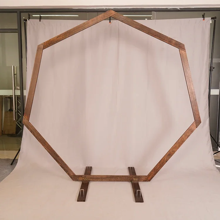 2026 Customized Wooden Wedding Arch 7 ft Heptagonal Garden Wood Wedding Arch Arbor Rustic Farmhouse Theme