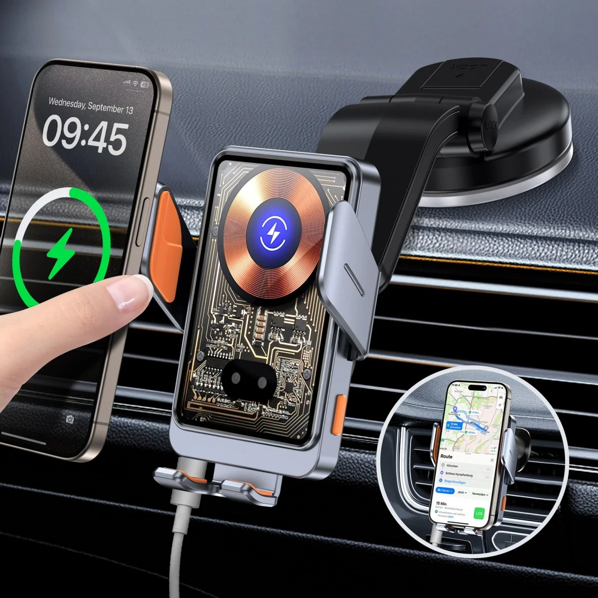 

15W Fast charging T11 wireless car charger, magnetic car phone seat, automatic clamping induction
