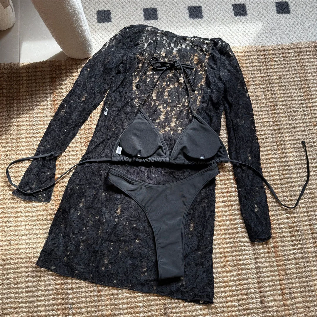 Mit langen Ärmeln, als Überwurf getragen, Neckholder-Bikini, Damen-Badeanzug, dreiteiliges Bikini-Set, Damen-Bademode, Badeanzug, Schwimmanzug V6695 – Detail 14