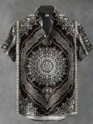 New Men's Vintage Ethnic Tribal Shirt Short Sleeve Mesh Top Fashion Casual Holiday Fashion Men's Shirt Hawaii