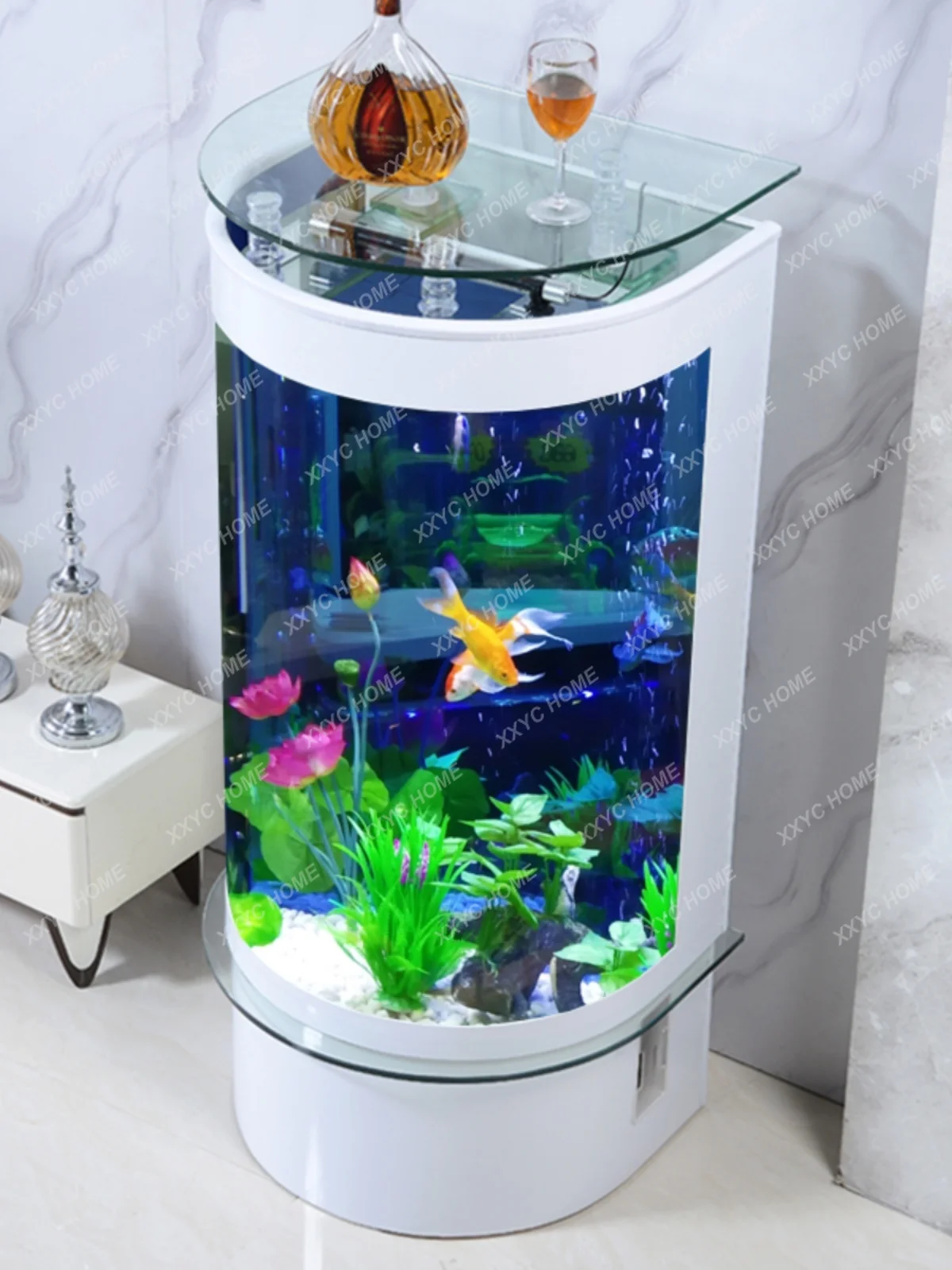 Semicircle Fish Globe Living Room Small Glass Landscaping Aquarium Cylindrical Vertical