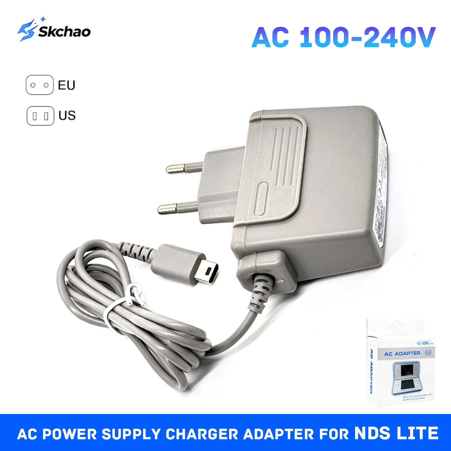 For DSL DS Lite NDSL AC 100-240V Adaptor Travel Wall Charger with EU US Plug Charger Adapter Power Supply  Game Accessoires