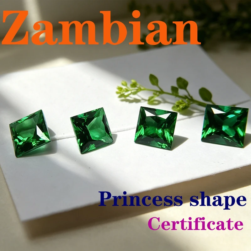 Artificial Gemstone Zambian Emerald Princess Shape Certtificate
