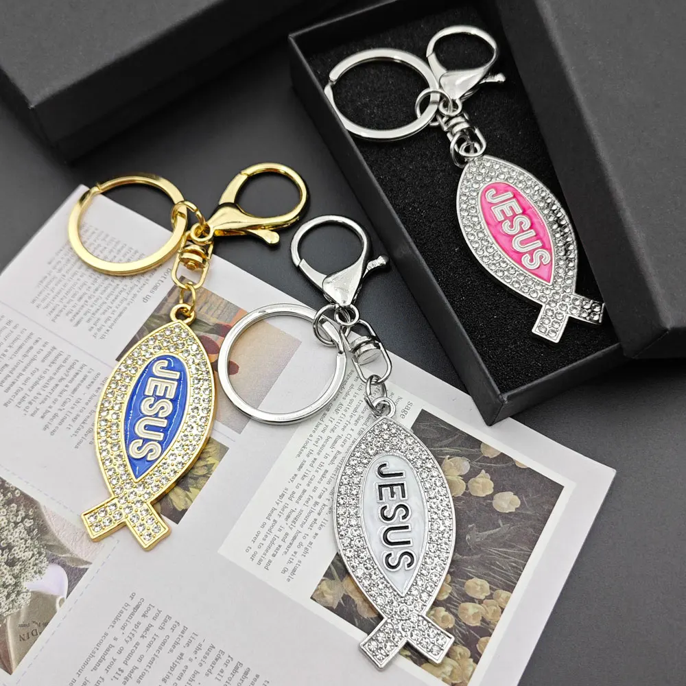 الكرتون الأسماك المعدنية على شكل المفاتيح الأصالة أنا أحب يسوع رسالة كيرينغ الماس سيارة الإبداعية مفتاح سلسلة حلقة تذكارية هدية