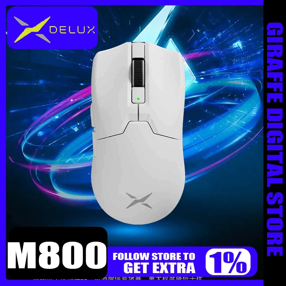 Delux M800 Ultra Mouse Paw3395 8K 26000DPI RGB Lightweight Tri Mode Wireless Bluetooth Gaming Mosue Custom Ergonomic PC Office