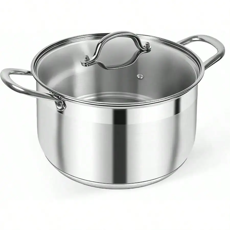

Quart Heavy Duty Induction Cooking Pot With Visible Lid For Pasta, Soup, Spaghetti, Nonstick Thick