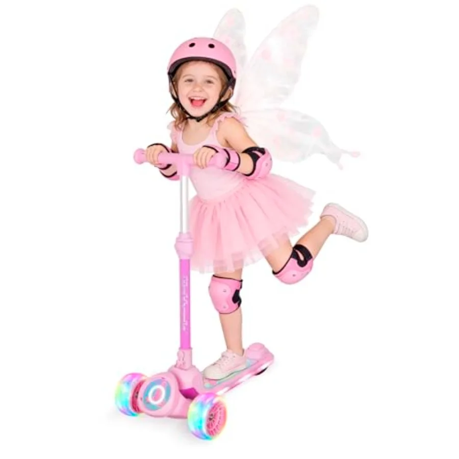

Scooter with Light Up Wheels Deck and Headlight Wide Anti-Slip Deck and T-bar Handle with Rear Foot Brake Adjustable Height 3 W
