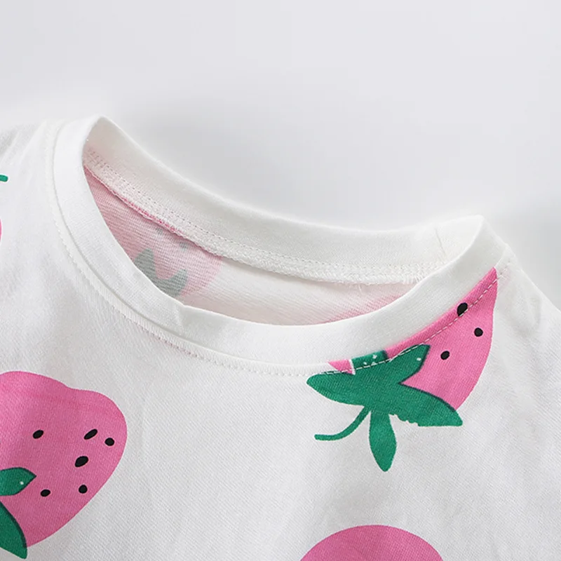 Girls' Strawberry Short Sleeve Round Neck Set  New Summer Kids' Leisure Wear Cute European and American Style Two-piece Suit