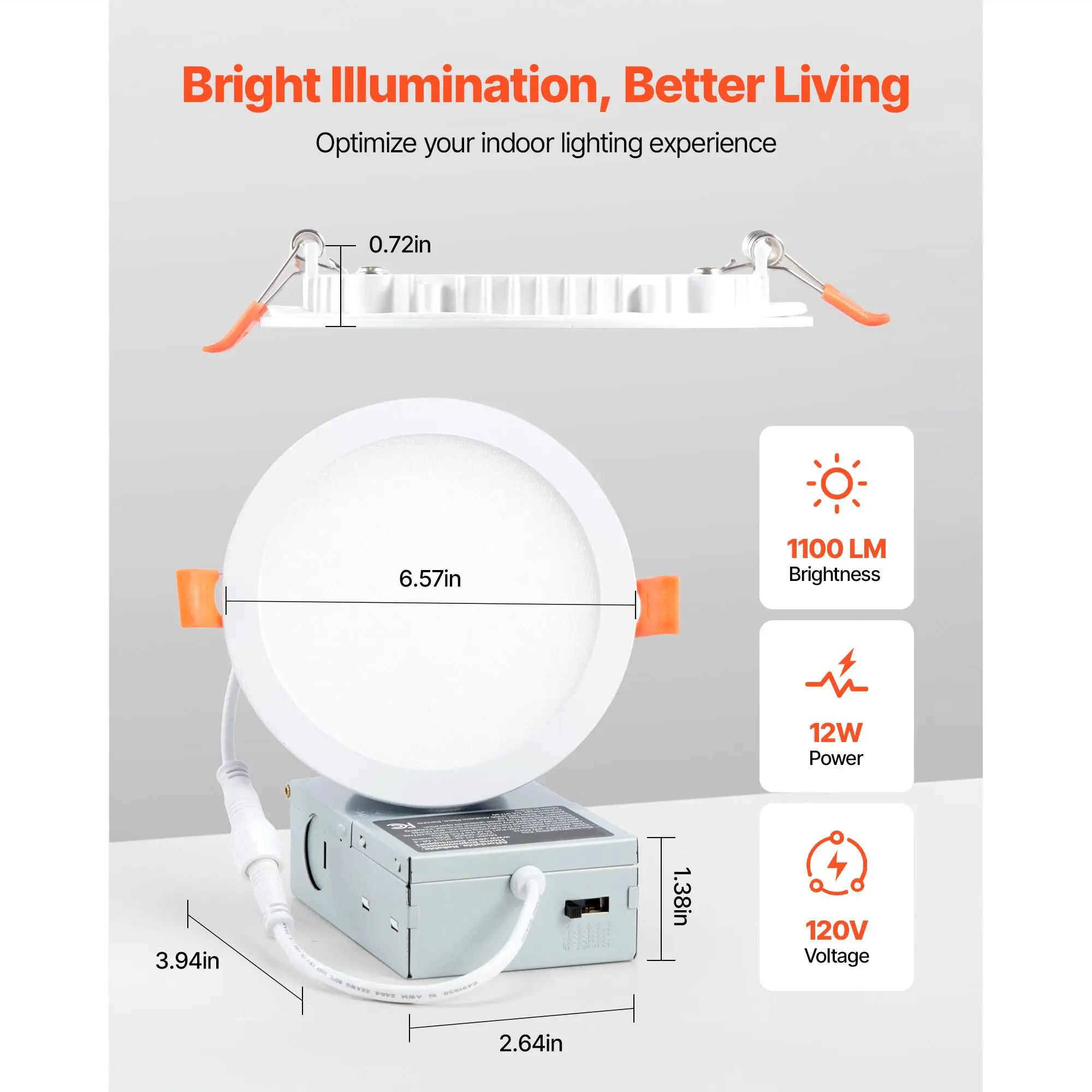 12 Pack 6 Inch LED Recessed Ceiling Light, 5CCT, Canless Wafer Downlight with Junction Box, 2700K/3000K/3500K/4000K/5000K