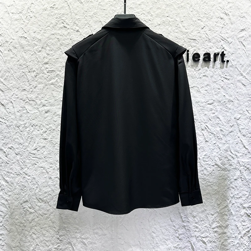 2025 Spring New Metal Buckle Strap Design Long Sleeve Shirt High-end Cool Loose Casual Versatile Turn-down Collar Shirt Men's