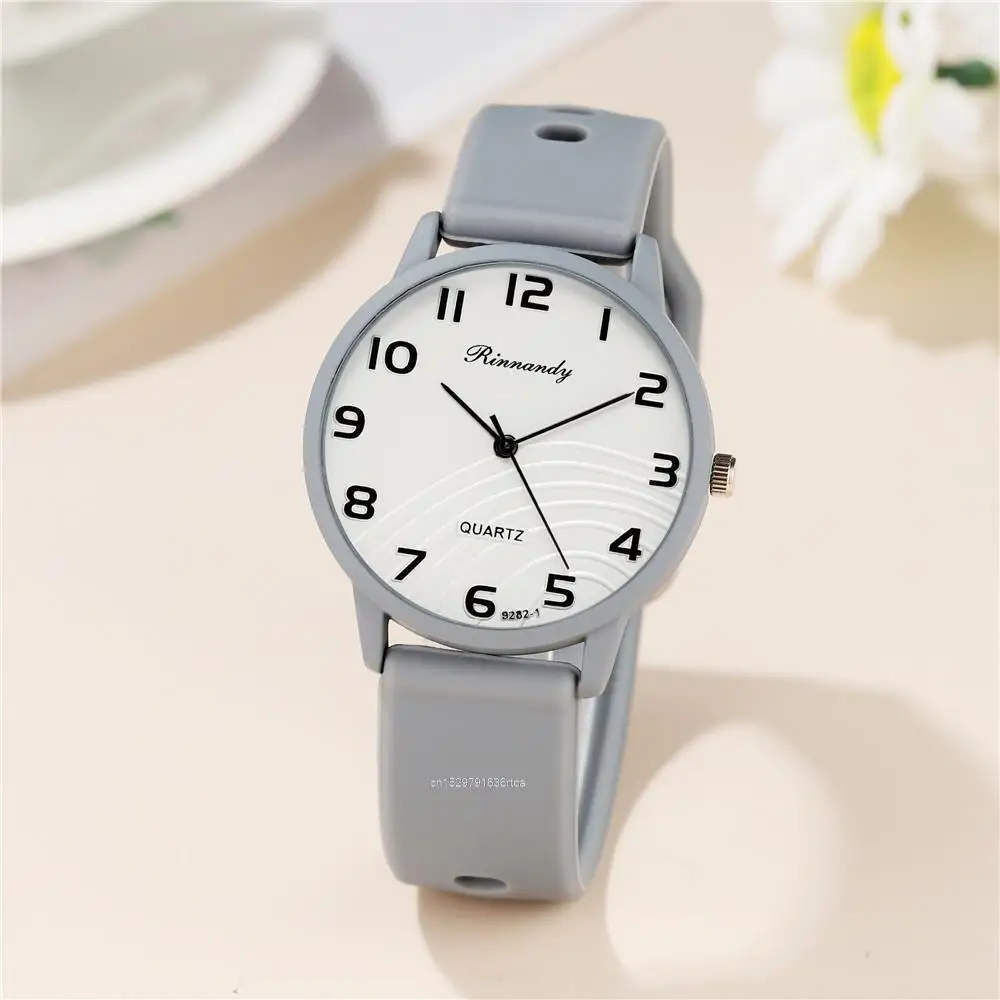 Elegant Women's Minimalist Gray Watch Silicone Strap Quartz Wristwatch Ladies Casual Student Watch