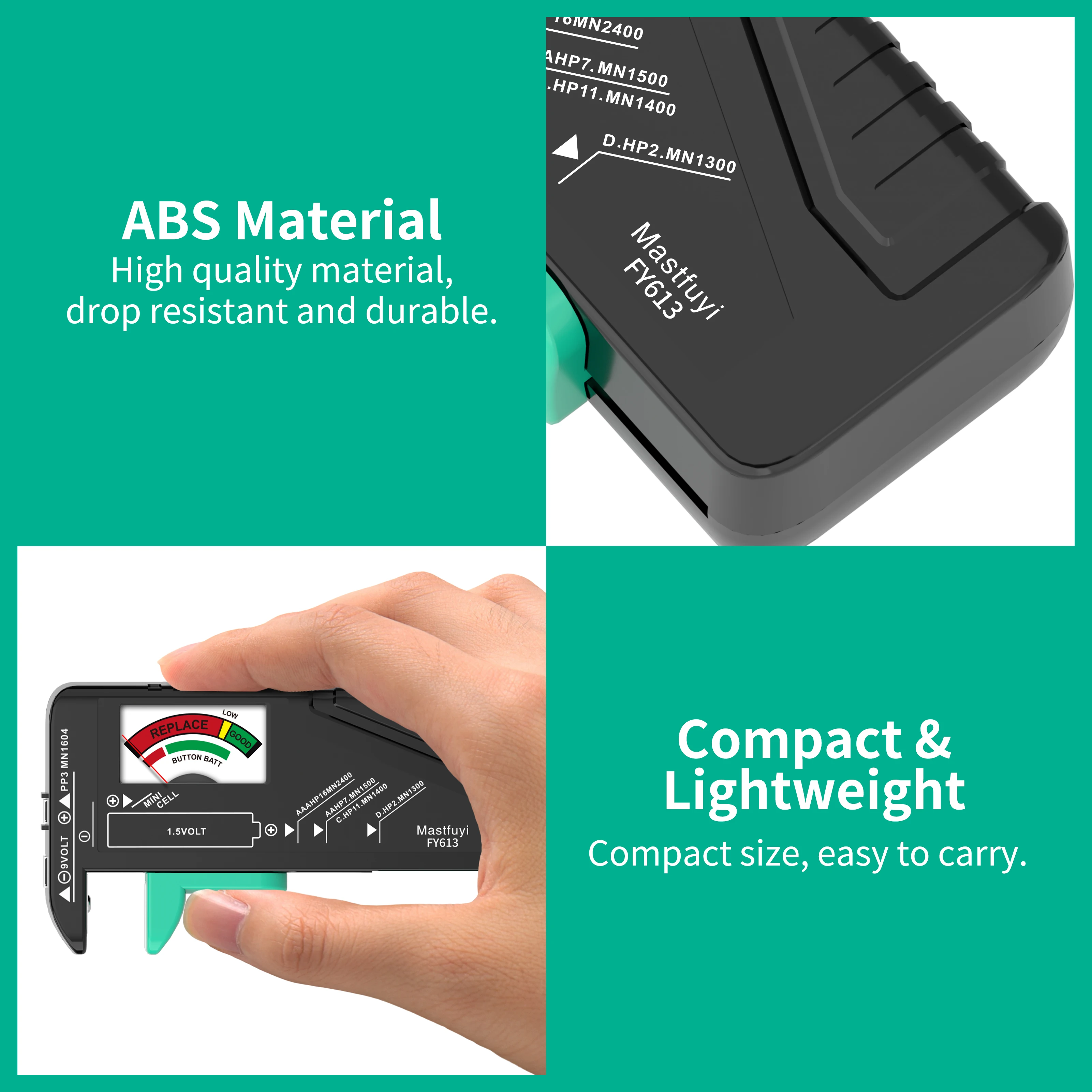 MASTFUYI Universal Battery Tester, AA/AAA//C/D/9V/1.5V Button Cell Battery Capacity Check Tool, Battery Analyzers Detector