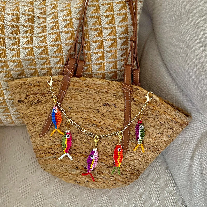 

Colorful Beaded Fish Pendant Diy Necklace Keychain Cute Fish Accessory For Backpack Phone Gifts Stainless Steel Small Fish Charm