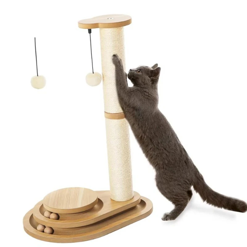 

23.4 Inch Interactive Cat Scratching Post with Double Sisal Ball Track & Hanging Toy for Indoor Cats Suitable for Pet Toys