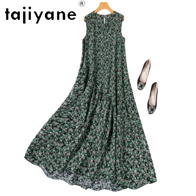 

TAJIYANE 100% Mulberry Silk Dress Vacation Printed Sleeveless Long Dresses 2026 Woman Clothes Loose Tank Dress Vestidos Largos