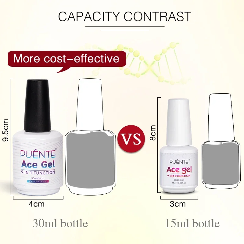 PUENTE 30Ml Ace Gel 9 Trong 1 Keo Dán Móng Gel Ba Lan Lớp Đế Không Lau Top Coat matt Top Phối Chức Năng UV Gel Ngâm Tắt Móng Véc Ni