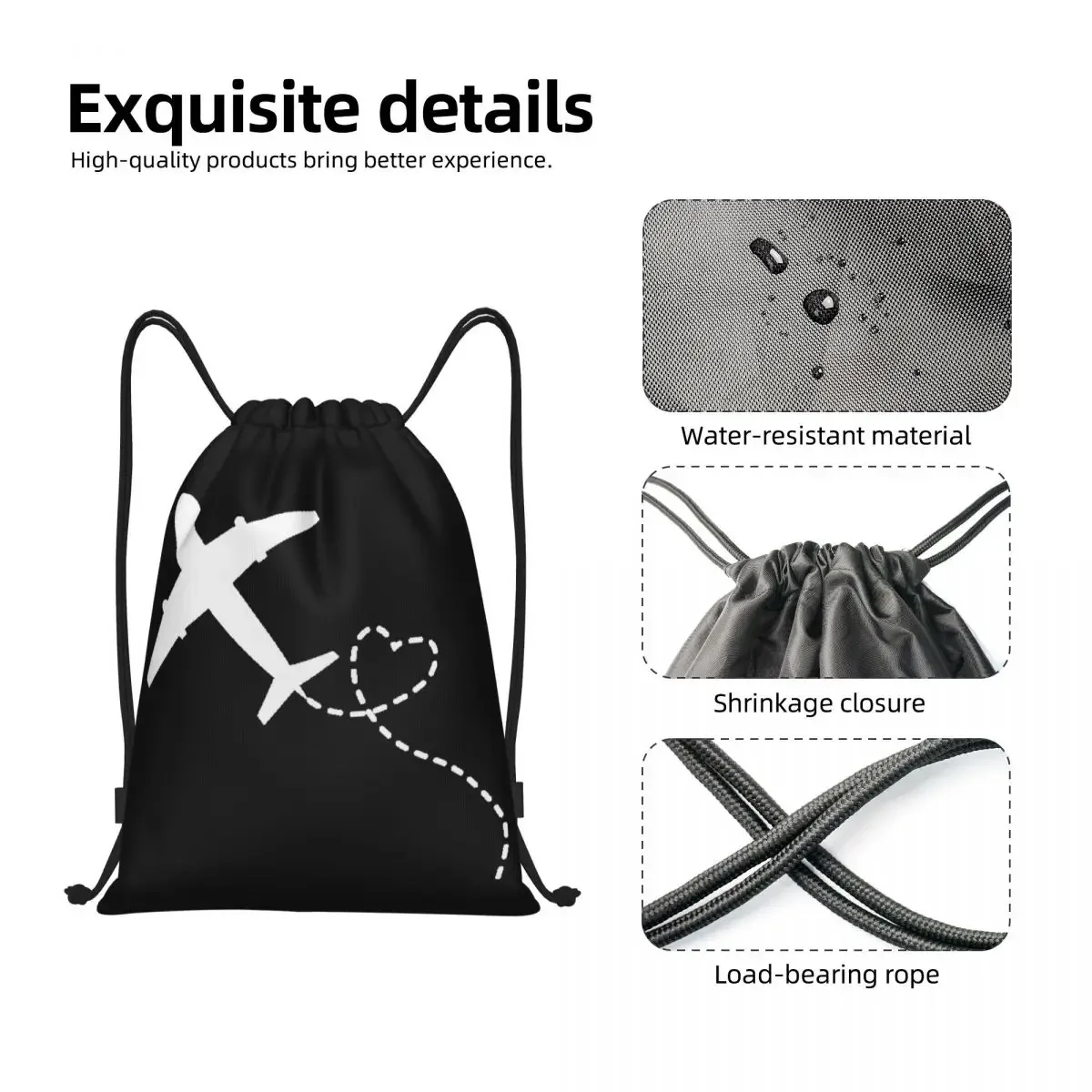 Aereo cuore volo aereo regalo zaino con coulisse donna uomo Sport palestra Sackpack borsa da allenamento portatile sacco