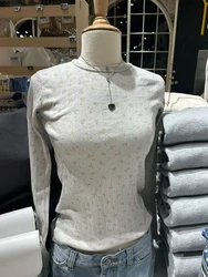 Floral Hollow Out Slim Long Sleeve T-shirts Autumn Lace Trim O-Neck Cotton Tees Women Preppy Style Sweet Cute T Shirt Y2k Tops