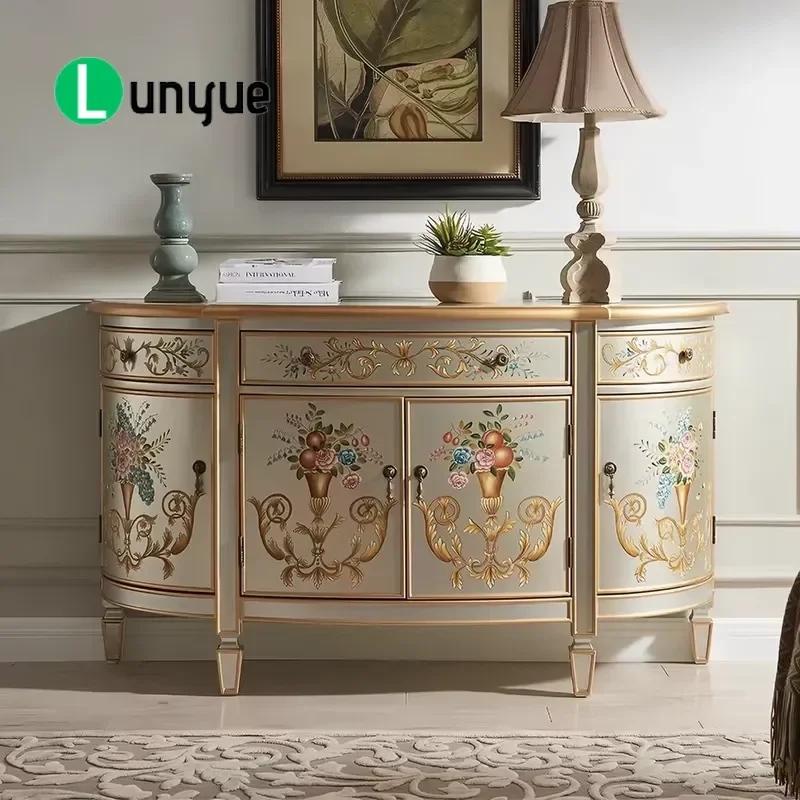 American Style Semi Round Dining Side Cabinet Baking Paint Small Decorative Storage Cabinet for Entrance Hall Customizable