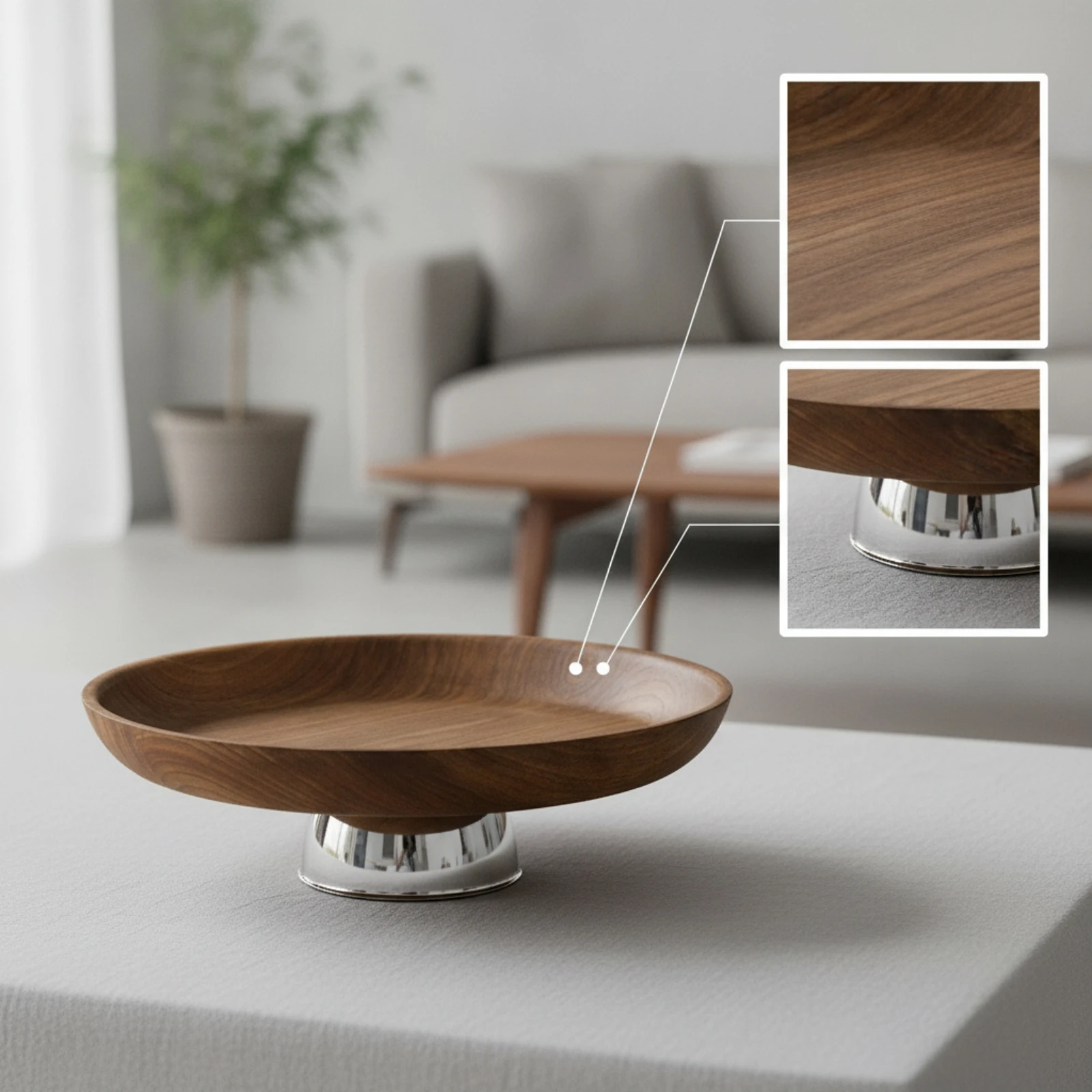 Fruit Tray with Pedestal Wooden Pedestal Bowl Footed Serving Bowl Decorative Stand Shallow for Hosts, Dining Table, Tabletop