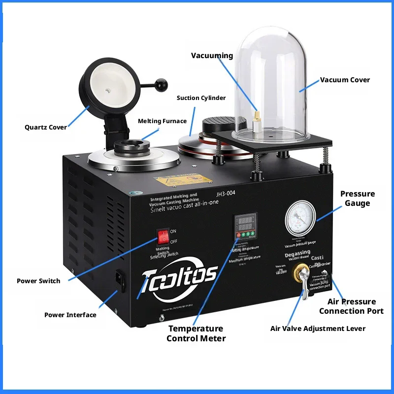 3-in-1 Vacuum Casting Machine, 1-3kg Wax Capacity Digital Lost Wax Casting Equipment for Gold Silver Jewelry DIY Studio