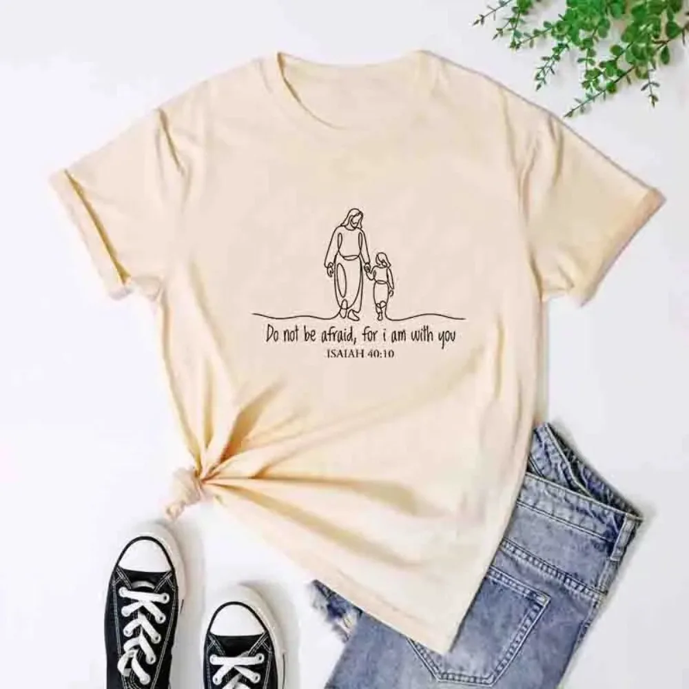 Do Not Be Afraid Christian Jesus Church Style Printed T-shirt Pure Cotton Short Sleeve Tops Round Neck Casual Fashion Tee Unisex
