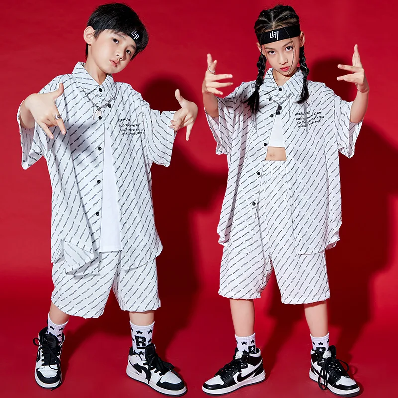 الأولاد الهيب هوب زي قطري شريط قميص فضفاض قصير للفتيات الشارع الرقص الاطفال ملابس الجاز الأطفال مجموعات ملابس الشارع الشهير