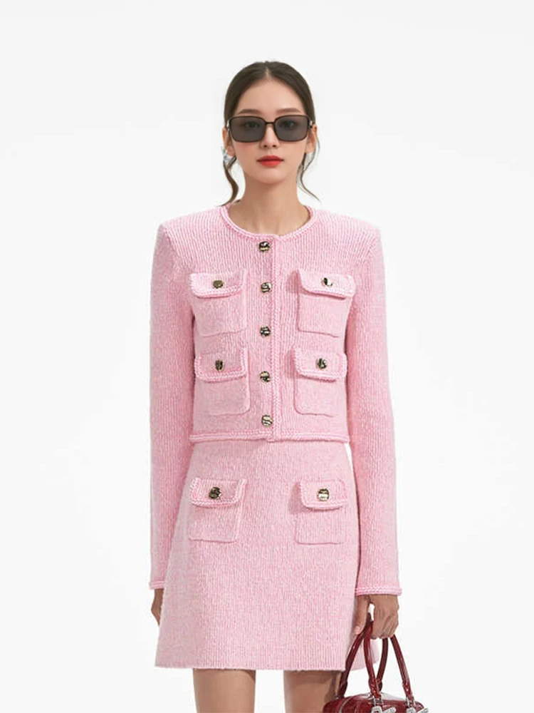 

Traf-tweed jacket and skirt suit for women, elegant corset with pockets, 2 piece set, 2021