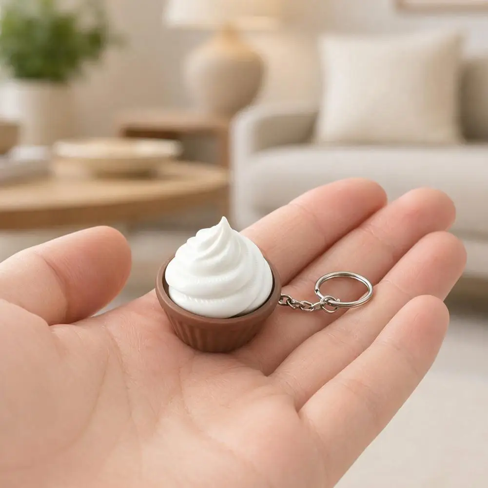 Compact Portable Keychain 3d Printed Cake Fidget Keychain with Metal Ring Detachable Squeeze Toy Stress Reliever for Backpack