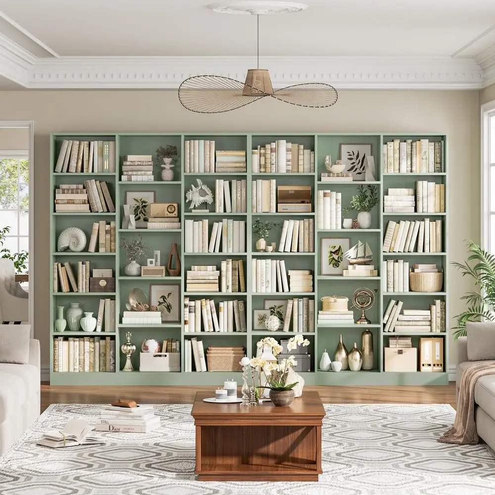 Triple Wide Bookshelf, 6 Tier Large Bookshelf, Bookcase Wit…