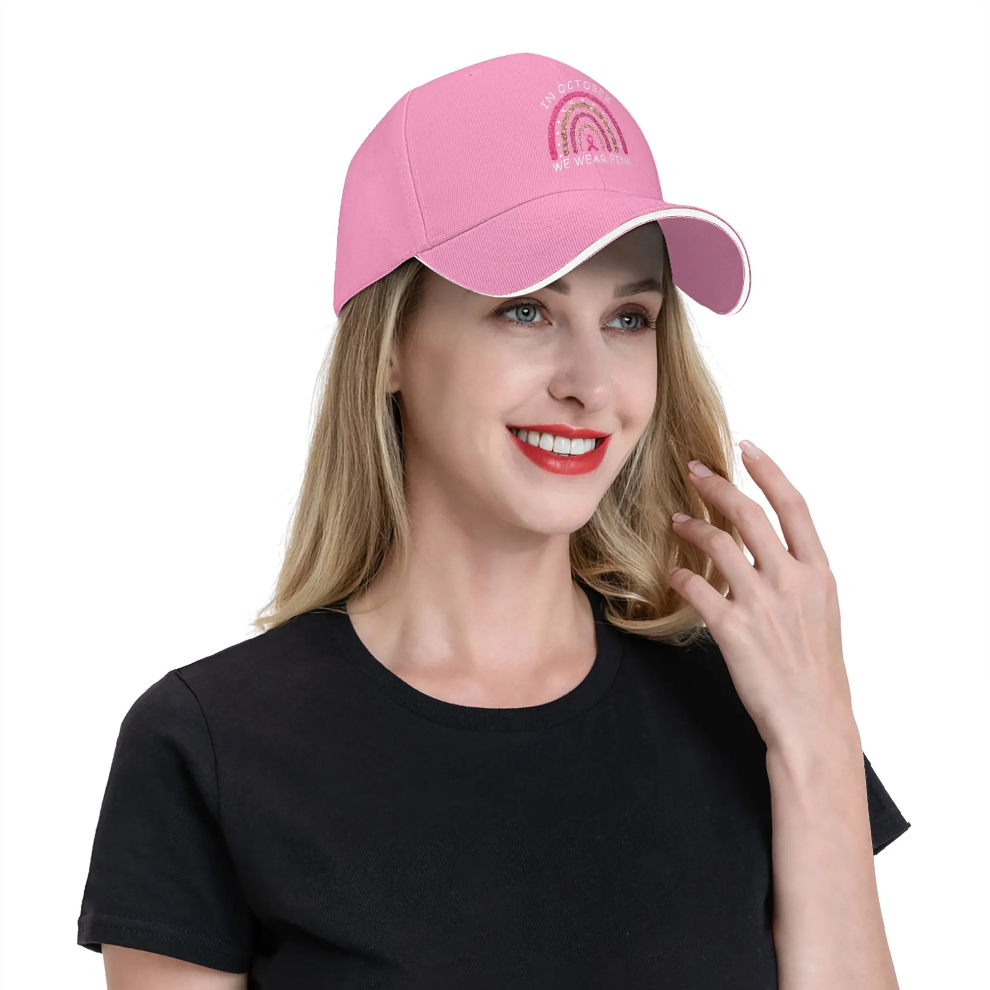 أكتوبر نرتدي الوردي قوس قزح سرطان الثدي الوعي الشريط ساندويتش قبعة قبعة بيسبول قبعة Snapback قبعات قبعة قبعات