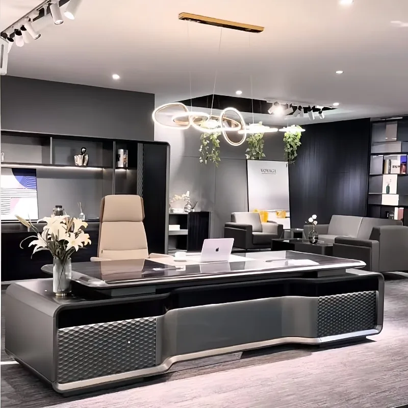 General Manager's Desk Company Office Boss Desk, Simple Modern Light Luxury High-end President's Desk Combination