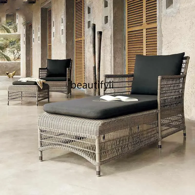 E153 Outdoor Sofa Courtyard Leisure Outdoor Open-Air Rattan Chair Waterproof Sunproof Villa Rattan Woven Sofa Chair