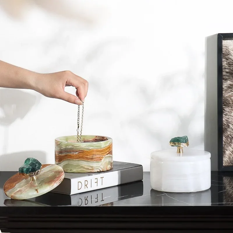 Natural Jade Storage Jar 10cm, Luxury French Jewelry Box, Decorative Home Decor for Desk Bedroom Dressing Table, Gift for Women