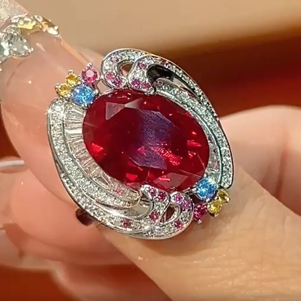 

KQDANCE Oval Cut Lab12*16mm Ruby Rings With Big Red Yellow Purple Pink Zircon Stone Diamond Wedding Party Jewelry For Women
