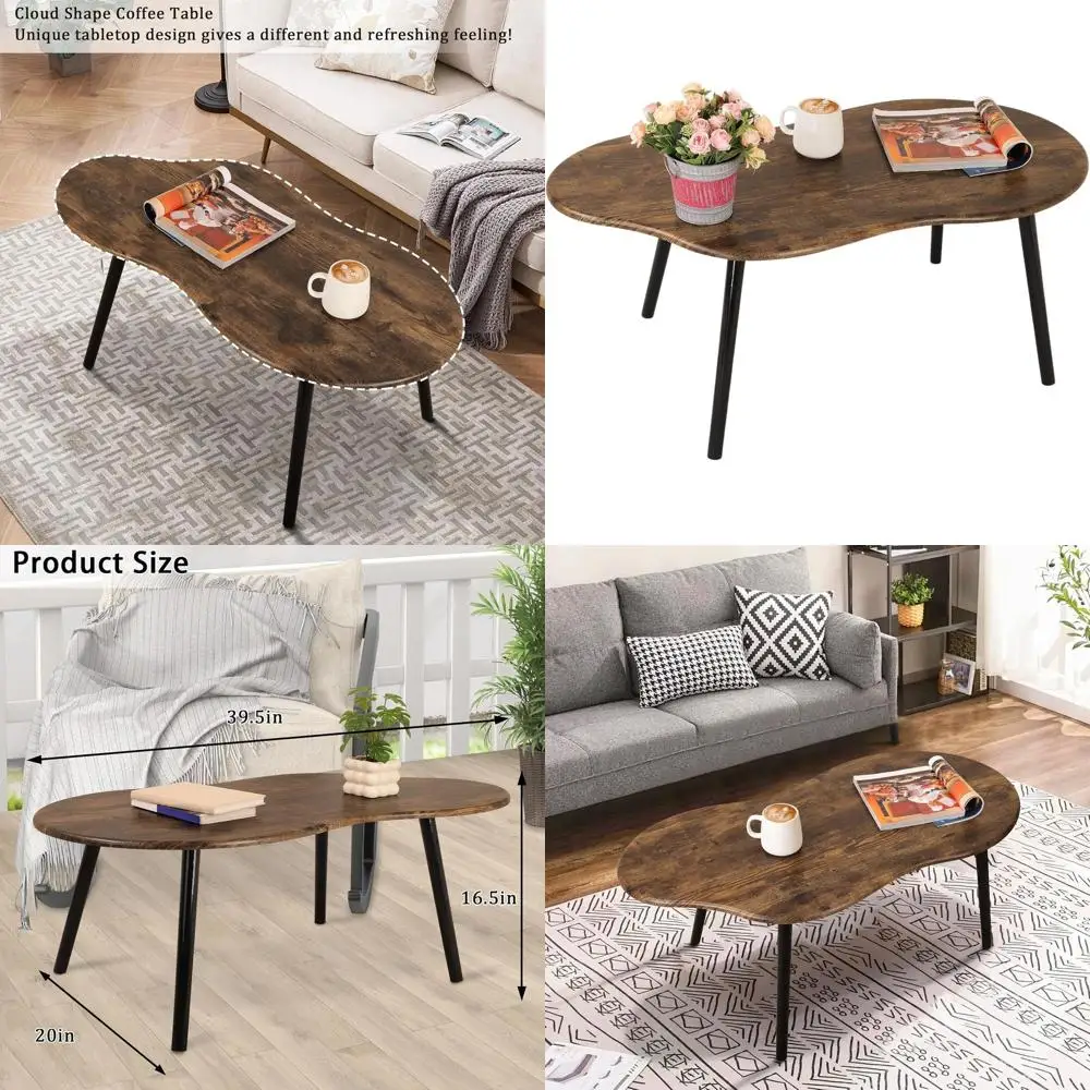 

Mid-Century Modern Cloud-Shaped Wooden Coffee Table for Living Rooms and Small Spaces