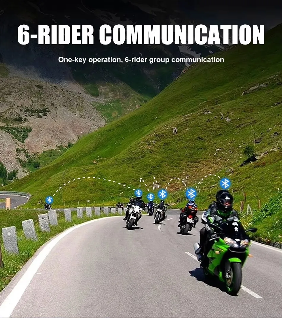 Monystar S8 Motorcycle Intercom Helmet Headsets 6 Rider, BT5.1 Communication Interphone, Intercomunicador Moto,Waterproof FM image 3