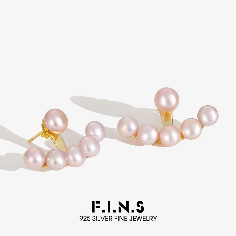 

F.I.N.S корейские серьги-гвоздики из стерлингового серебра 925 пробы с жемчугом, модные текстурированные серьги-гвоздики в форме веера спереди и сзади, ювелирные украшения для пирсинга ушей