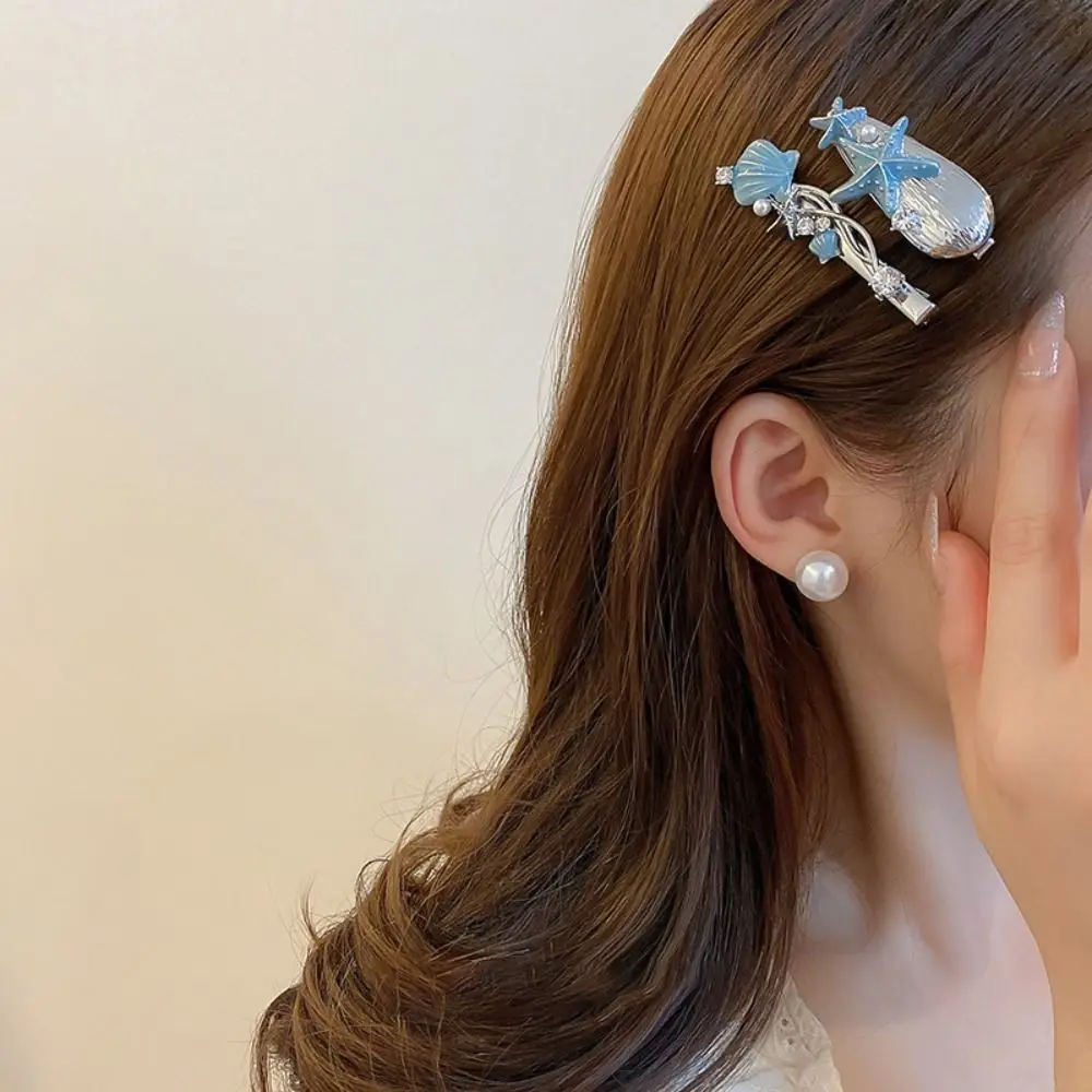 Hairpin Starfish Hair Clip Fashion Gripper Hair Accessories Blue Shell Hair Clip Pearl Ocean Sweet Barrettes Daily Life