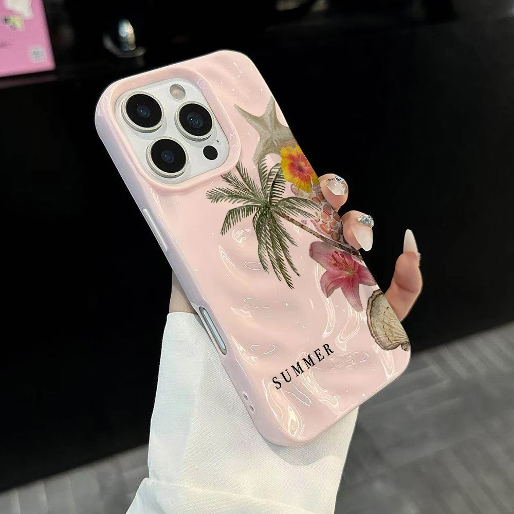 Sommerliche Küstenästhetik Handyhülle für iPhone 17 16 15 14 13 12 11 Pro Max 14 Plus 17 Air Falten-Wellen Weiche Silikonhülle – Detail 3