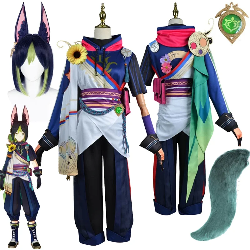 

Game Genshin Impact Cosplay Tighnari Costumes Uniform Suit Short Wig Ears Tail Tighnari Genshin Cosplay Outfits Accessories