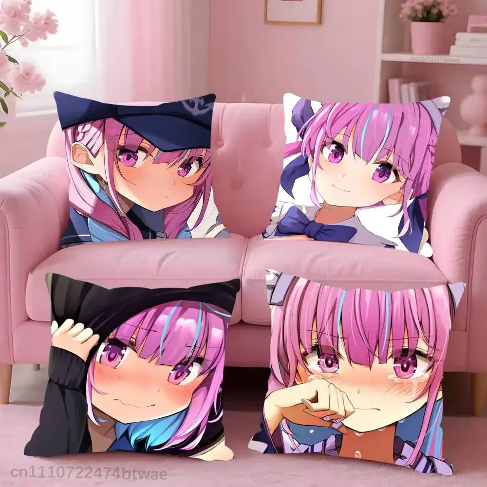 

Hololive Minato A-Aqua Pillow Case For Sofa Bedroom Living Room Plush Cushion Cover Decorations and Protector