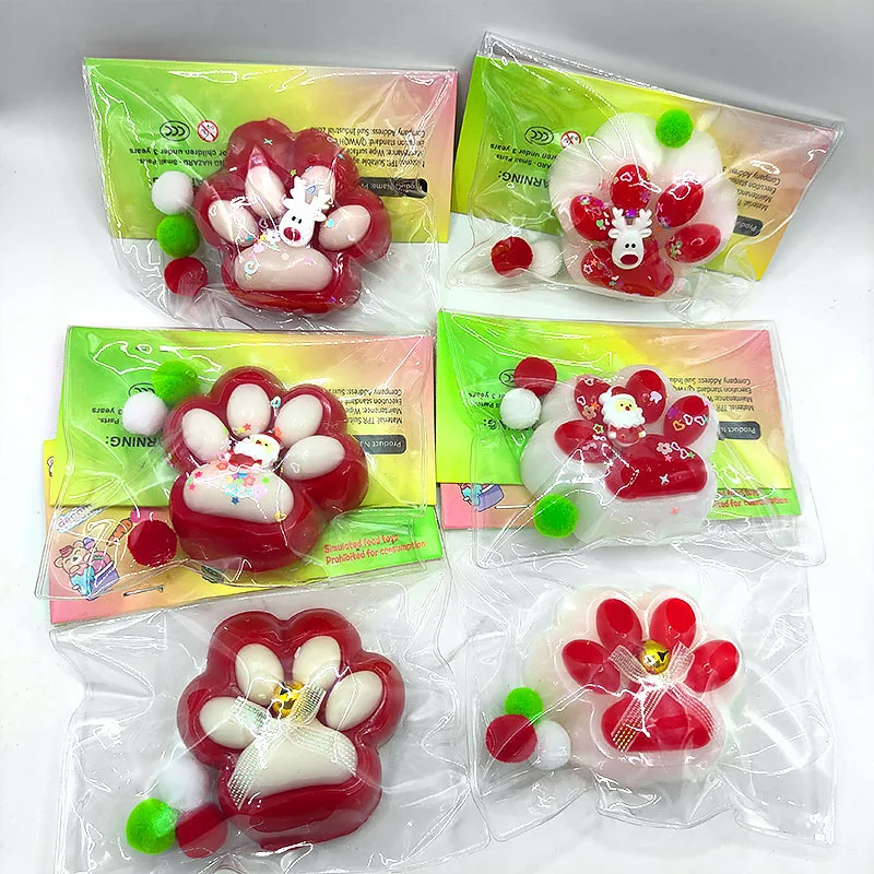 Cartoon Mini Christmas Cat Paw Foot Antistress Squeeze Toy Cute Soft Slow Rebound Stress Relief Toy Doughnut Decompression Toys