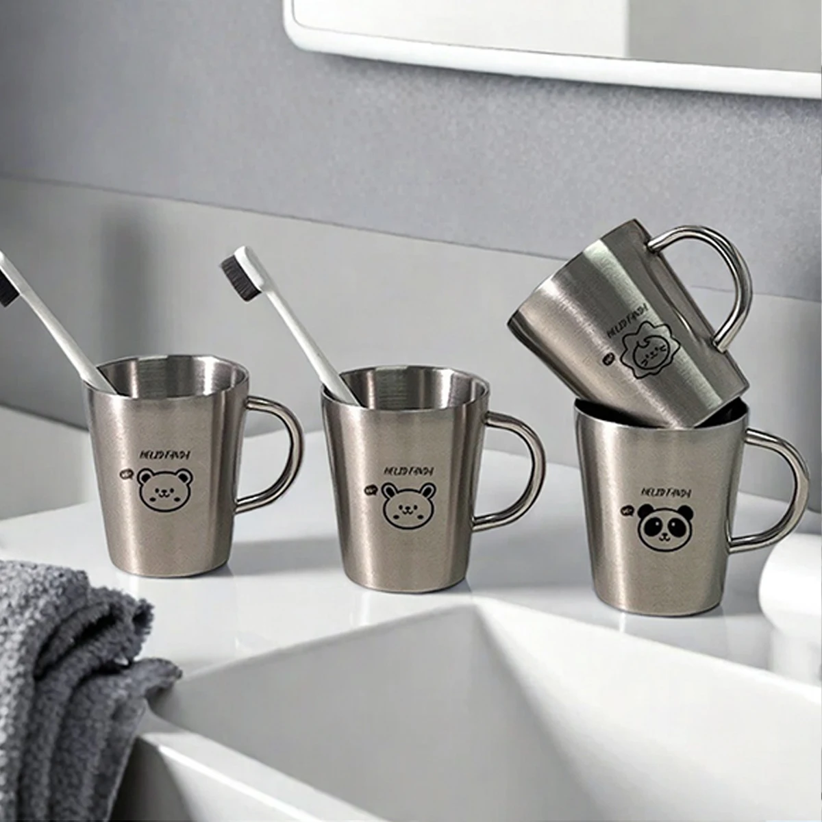 

WORTHBUY Cartoon Mouthwash Cup For Kid 304 Stainless Steel Toothbrush Cup Children Tooth Brushing Cup Mug Bathroom Accessories