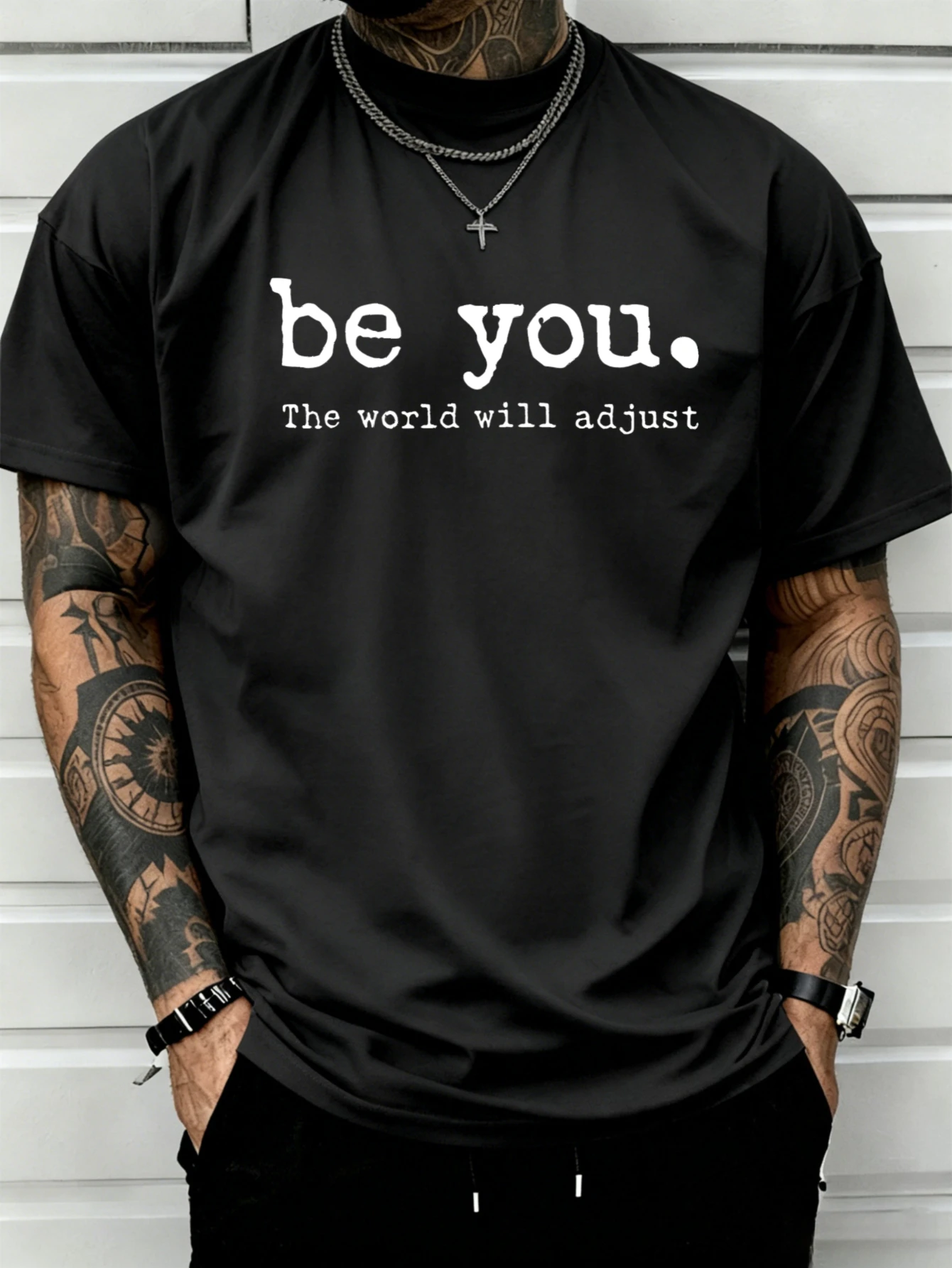 Casual Style, Men's T-Shirt, Be You Motivational Quote Design, Soft Cotton Blend Fabric, for Trendy Men with Tattoos, Casual Attire And Streetwear, Plus Size Available
