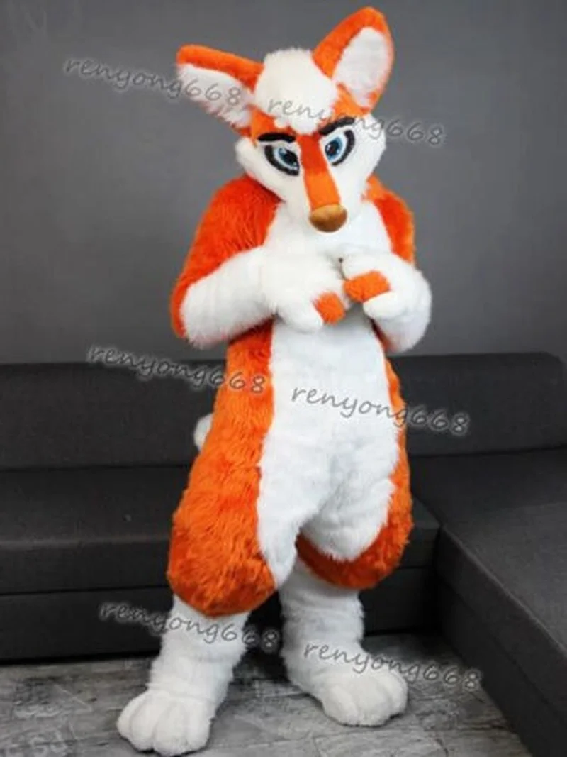 Long Fur Husky Dog Fox Mascot Costume Fursuit Halloween Suit Cosplay Cartoon Outfits Furry Suit