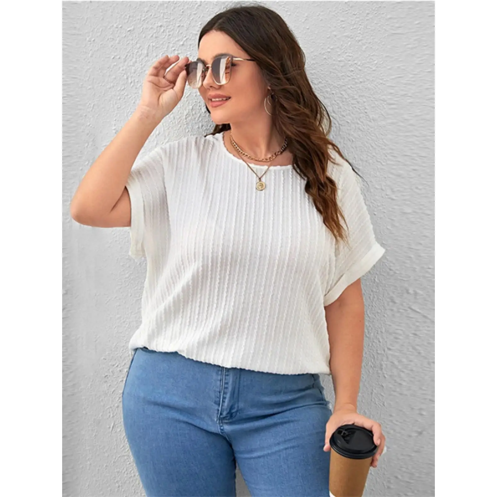 

Летняя повседневная женская футболка больших размеров L5XL Street Sle Loose Fit ort Sve round Ne Базовый цветной топ для женщин